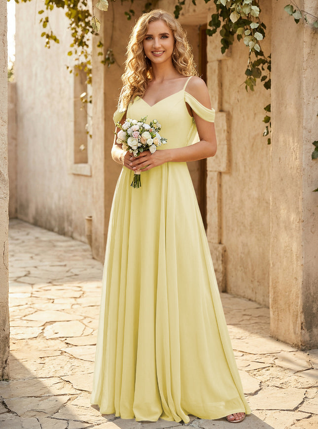 Chiffon Off the Shoulder V Neck Bridesmaid Dresses