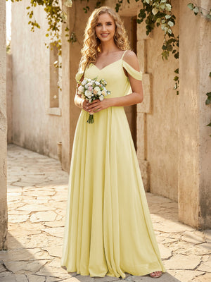 Chiffon Off the Shoulder V Neck Bridesmaid Dresses