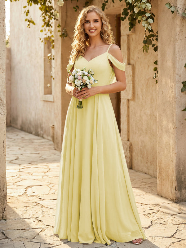 Chiffon Off the Shoulder V Neck Bridesmaid Dresses