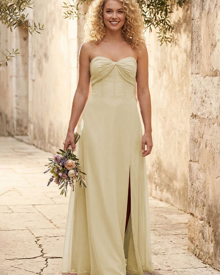 Chiffon Strapless Long Bridesmaid Dresses with Slit