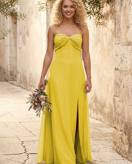 Chiffon Strapless Long Bridesmaid Dresses with Slit