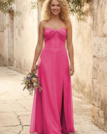 Chiffon Strapless Long Bridesmaid Dresses with Slit