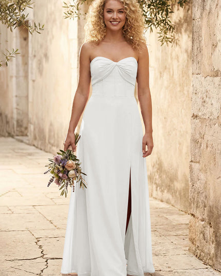 Chiffon Strapless Long Bridesmaid Dresses with Slit