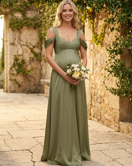 Satin Off the Shoulder Sweetheart Maxi Dresses