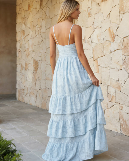 Floral Spaghetti Straps V Neck Tiered Wedding Guest Dresses