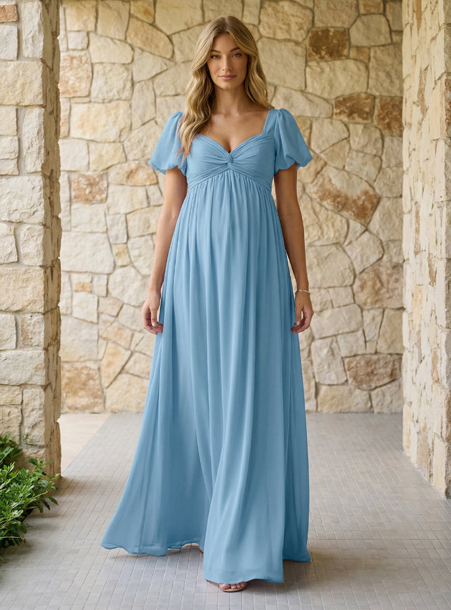 Off the Shoulder Chiffon Ruffles Maxi Dresses with Slit
