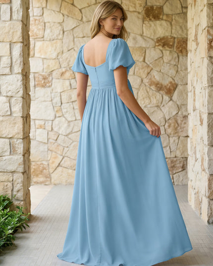 Off the Shoulder Chiffon Ruffles Maxi Dresses with Slit