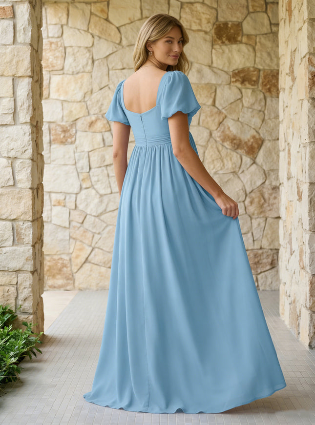 Off the Shoulder Chiffon Ruffles Maxi Dresses with Slit