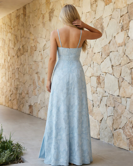 Floral Spaghetti Straps A Line Bridesmaid Dresses with Slit