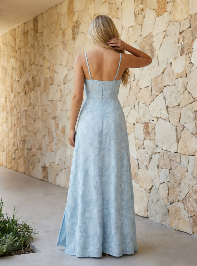 Floral Spaghetti Straps A Line Bridesmaid Dresses with Slit