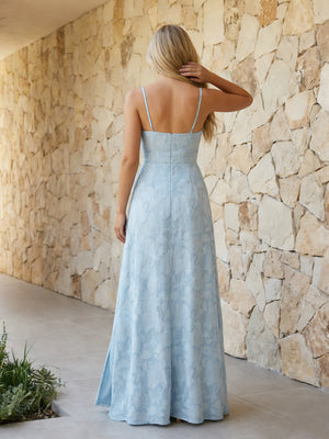 Floral Spaghetti Straps A Line Bridesmaid Dresses with Slit