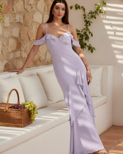 V Neck Off the Shoulder Ruffles Mermaid Chiffon Bridesmaid Dresses