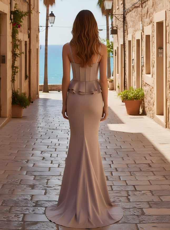 Strapless Spaghetti Straps Ruffles Mermaid Satin Bridesmaid Dresses