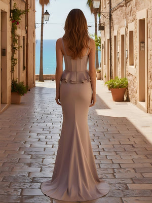 Strapless Spaghetti Straps Ruffles Mermaid Satin Bridesmaid Dresses