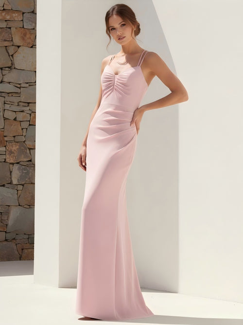 Pleated Spaghetti Straps Sweetheart Mermaid Chiffon Bridesmaid Dresses