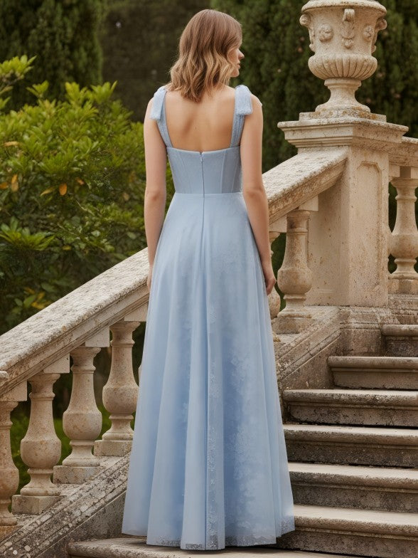 Pleated Spaghetti Straps A Line Floral Print Bridesmaid Dresses