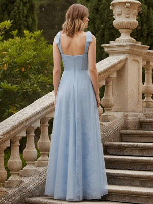 Pleated Spaghetti Straps A Line Floral Print Bridesmaid Dresses