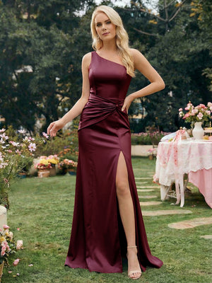 Satin Mermaid One Shoulder Long Bridesmaid Dresses