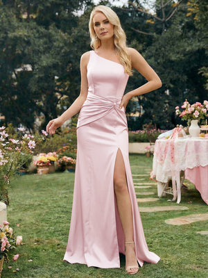Satin Mermaid One Shoulder Long Bridesmaid Dresses