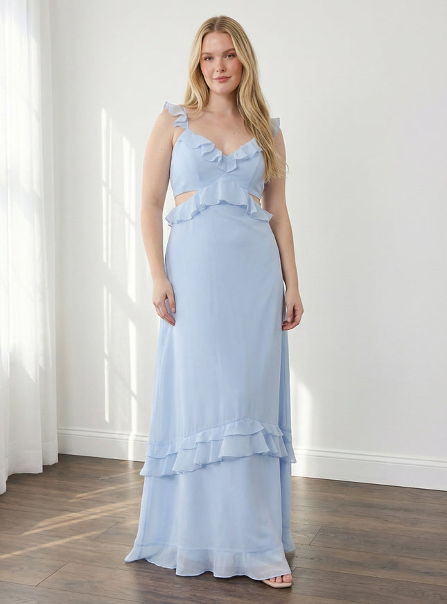 Chiffon Cut Out Ruffles Sweetheart Maxi Bridesmaid Dresses