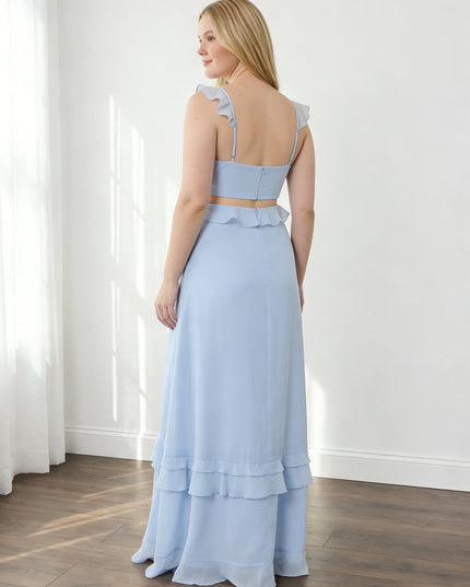Chiffon Cut Out Ruffles Sweetheart Maxi Bridesmaid Dresses