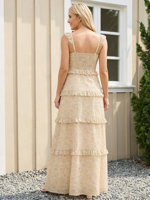 Chiffon Sweetheart Maxi Long Bridesmaid Dresses with Floral Print