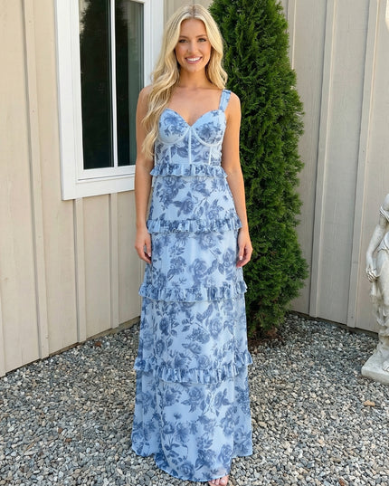 Chiffon Ruffled Sweetheart Maxi Long Wedding Guest Dresses with Floral