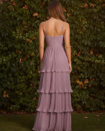 Spaghetti Straps Sweetheart Tiered Pleated A Line Chiffon Bridesmaid Dresses