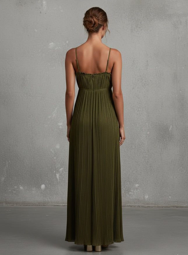 Spaghetti Straps Pleated Strapless Satin A Line Bridesmaid Dresses