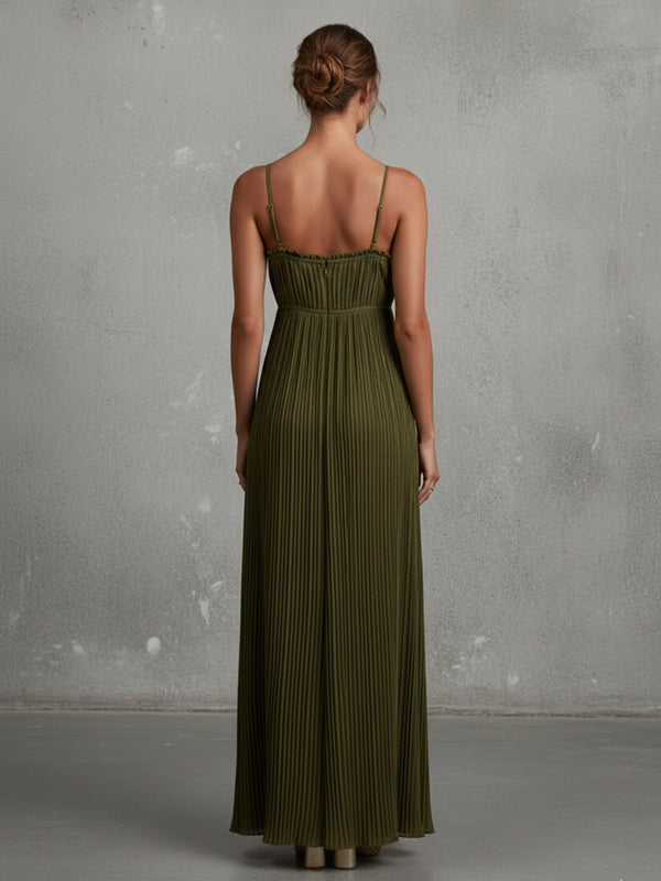 Spaghetti Straps Pleated Strapless Satin A Line Formal Dresses