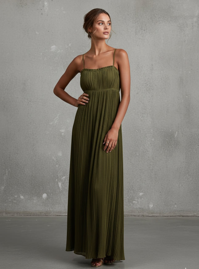 Spaghetti Straps Pleated Strapless Satin A Line Bridesmaid Dresses