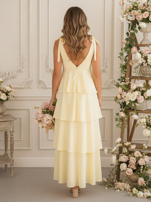 V Neck Tiered Chiffon Bridesmaid Dresses