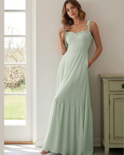Chiffon Spaghetti Straps Sweetheart Sleeveless Bridesmaid Dresses