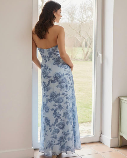 Floral Print Sheath Halter Sleeveless Bridesmaid Dresses