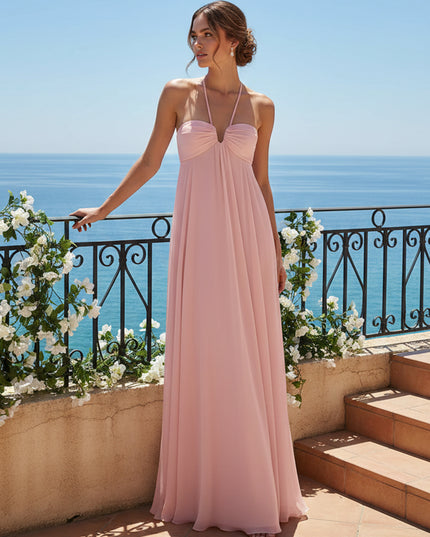 V Neck Spaghetti Straps Pleated A Line Wedding Guest Dresses