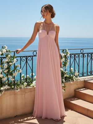 V Neck Spaghetti Straps Pleated A Line Wedding Guest Dresses