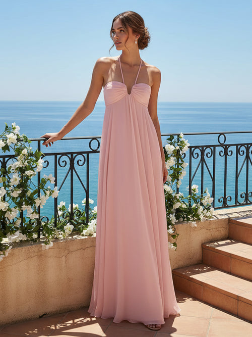 V Neck Spaghetti Straps Pleated A Line Wedding Guest Dresses