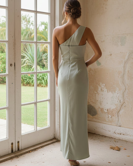 One Shoulder Pleated Satin Mermaid Bridesmaid Dresses