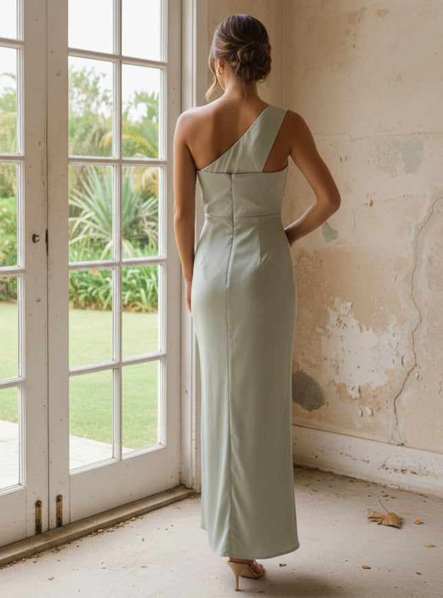 One Shoulder Pleated Satin Mermaid Bridesmaid Dresses