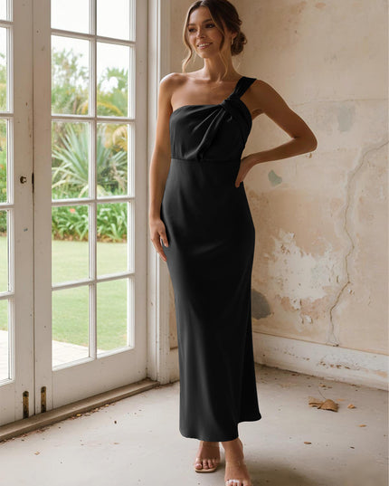 One Shoulder Pleated Satin Mermaid Bridesmaid Dresses