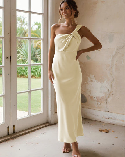 One Shoulder Pleated Satin Mermaid Bridesmaid Dresses