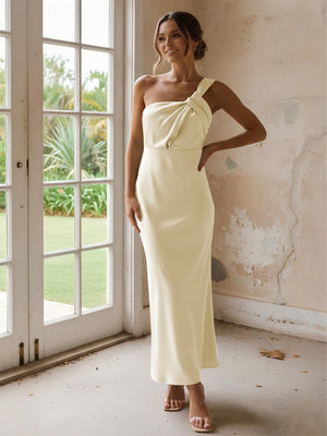 One Shoulder Pleated Satin Mermaid Bridesmaid Dresses