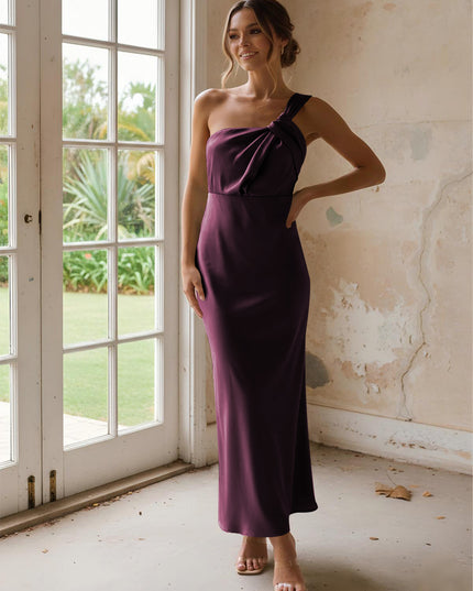One Shoulder Pleated Satin Mermaid Bridesmaid Dresses