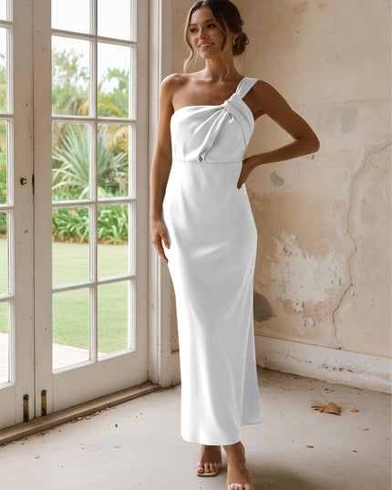 One Shoulder Pleated Satin Mermaid Bridesmaid Dresses