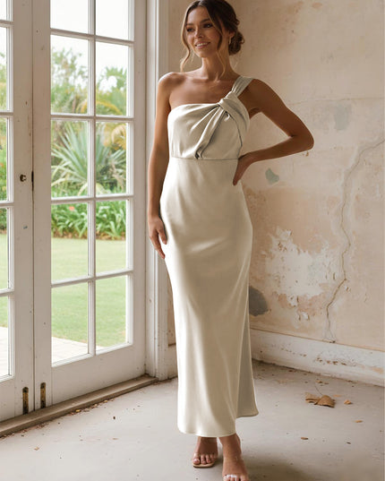 One Shoulder Pleated Satin Mermaid Bridesmaid Dresses