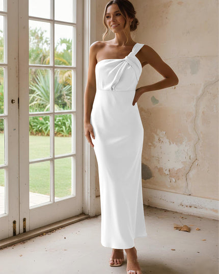 One Shoulder Pleated Satin Mermaid Bridesmaid Dresses