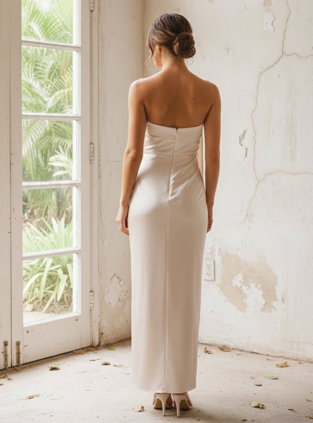 One Shoulder Pleated Satin Mermaid Bridesmaid Dresses with Slit