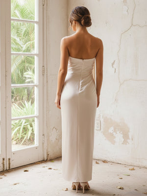 One Shoulder Pleated Satin Mermaid Bridesmaid Dresses with Slit