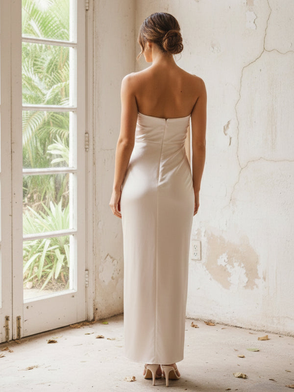 One Shoulder Pleated Satin Mermaid Bridesmaid Dresses with Slit