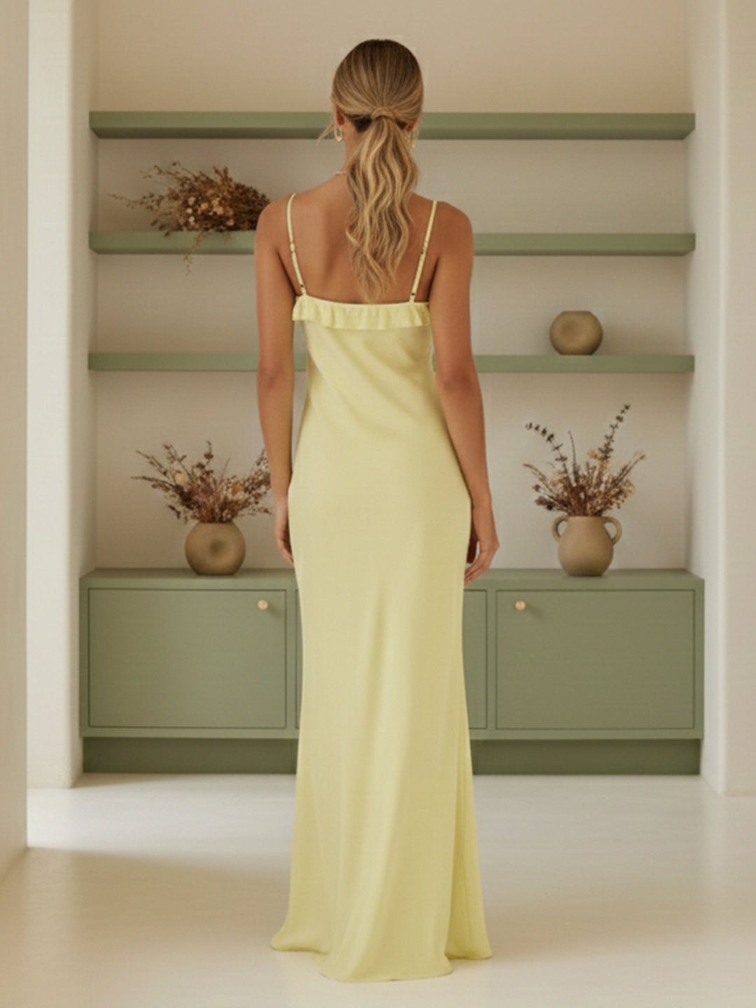 Strapless Spaghetti Straps Ruffles Satin Bridesmaid Dresses